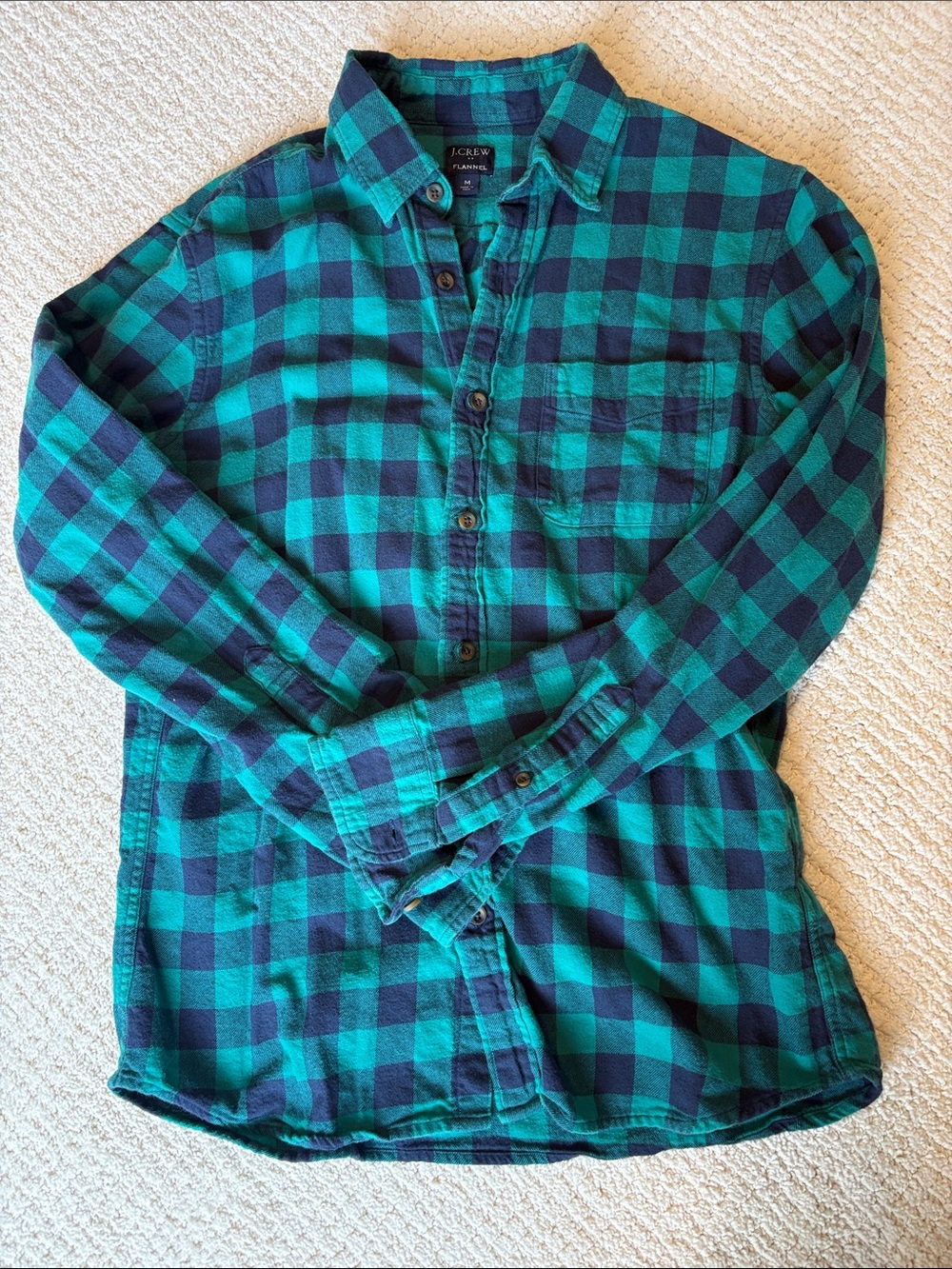 J. Crew Teal and Navy Plaid Button-Down Shirt